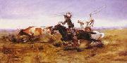 Charles M Russell O.H.Cowboys Roping a Steer china oil painting reproduction